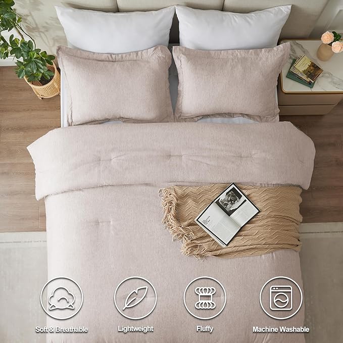 CozyLux Twin/Twin XL Comforter Set Dorm Bedding - 2 Pieces Warm Taupe Twin Extra Long Soft Luxury Cationic Dyeing Comforter for College, Breathable Boho Bed Sets with 1 Comforter and 1 Pillow Sham