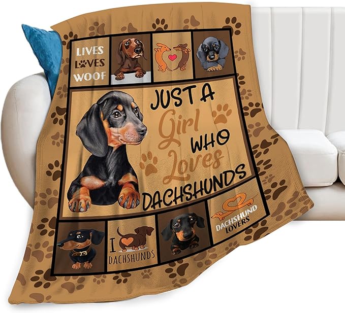 Dachshund Blanket Dogs Throw Blanket Soft Warm Fleece Flannel Plush Just A Girl Who Loves Dachshund Throw Blanket Bedding Gifts for Dog Lover Girls Women Dog for Kids Adults 40"X50"