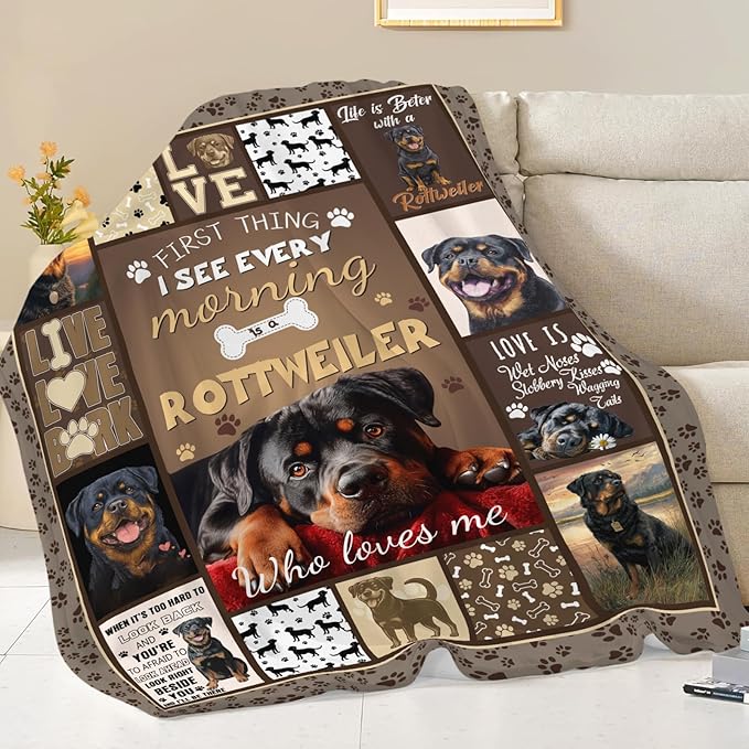 Dynova Rottweiler Blanket Cozy Plush Dog Lovers Gifts Throw Blankets Animal Fuzzy Flannel Fleece for Girls Boys Women Men 50"X40"