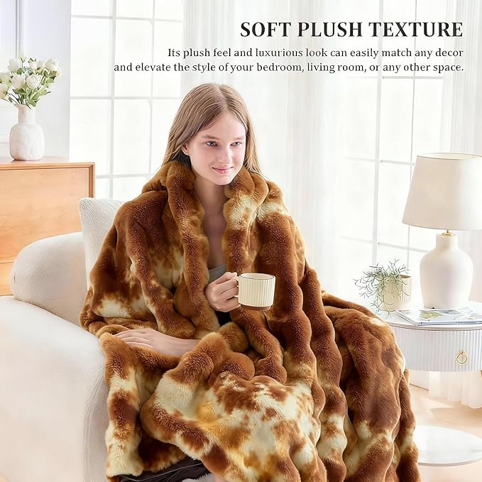 Faux Fur Throw Blanket for Couch, 1000 GSM Cozy Fuzzy Fluffy Soft Plush Thick Bubble Sherpa Blanket for Sofa Bedroom Living Room, Mothers Day Birthday Gifts for Women Home Decor