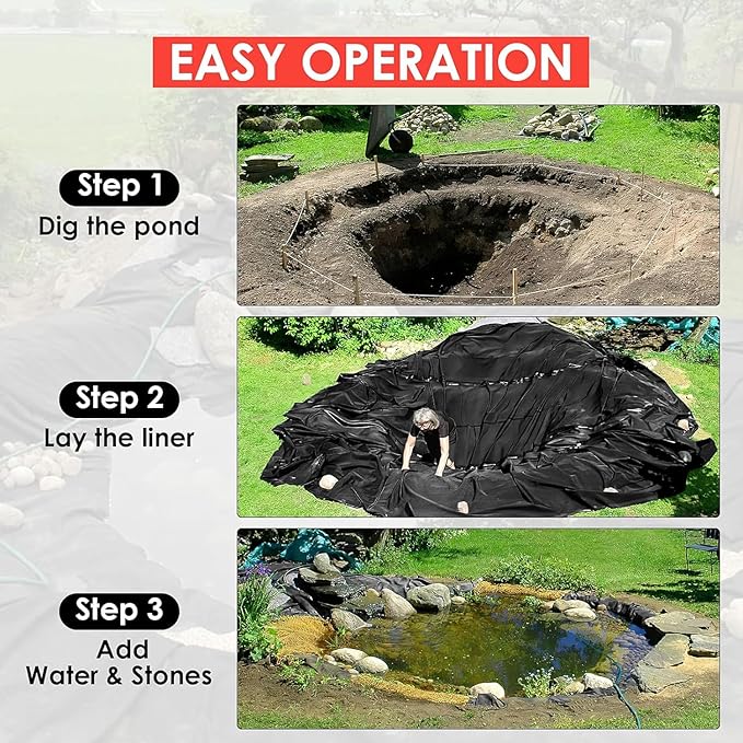 GAOMON 10 x15 Ft Pond Liner, 45 Mil Thickness, Pliable & Durable Epdm Material, Easy Cutting & Uv Resistant, for Fish or Koi, Features, Waterfall Base, Fountains and Water Garden