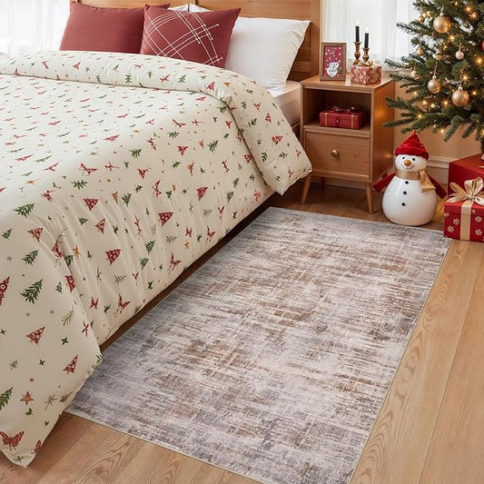 Area Rug for Living Room: 3x5 Washable Neutral Abstract Modern Soft Rugs Non Slip Indoor Floor Stain Resistant Carpet for Bedroom Dining Room Office Nursery - Red Brown
