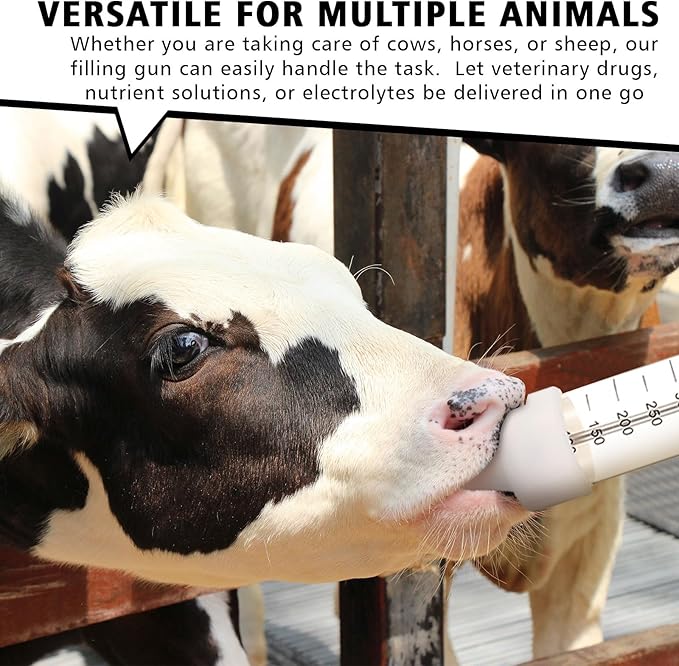 2 Pcs 500ml Large Cattle Drench Gun Big Dosage Feeding Gun Reusable Veterinary Medicine Syringe Continuous Dosing Feeding Dispenser Device for Pig Cow Sheep Goat Horse Livestock