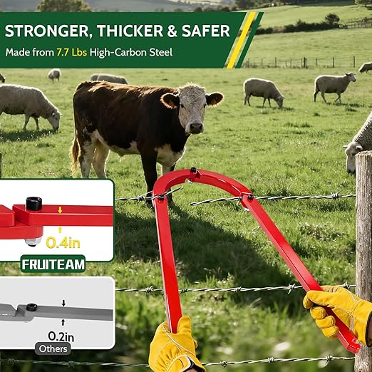 FRUITEAM 7.7Lbs Heavy-Duty Fence Stretcher Fixer, Wire Tightener Stretcher Tool, Wire Up to 6.5mm, for Barbed, Plain, Electric Fence, Quick Fence Repair on Farm, Ranch, Garden