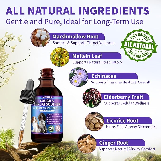 Dog Cough Treatment Support for Dogs - Dog Cough Care Natural Solution for Cough Natural Dog Cough Supplement Herbal Drops Support for All Breeds - 120 ml/4 Fl Oz