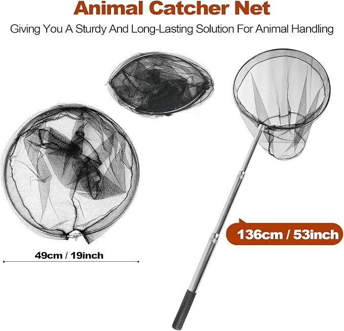 Animal Catcher Net, Chicken Catching Net for Poultry Supplies, Extendable 72" Made of Stainless Steel Fishing net Catcher for Catching Small Duck, Geese, Bird, Bat, Chickens, cat, Poultry