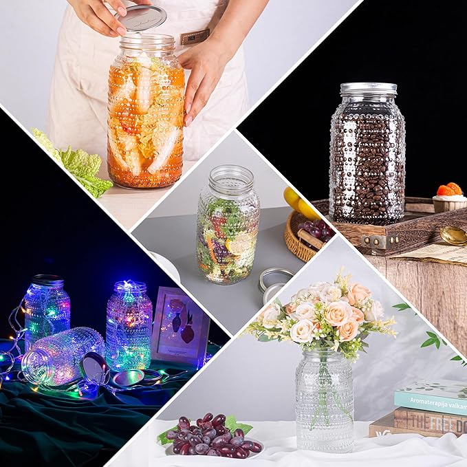 Mason Jars 64 Oz Wide Mouth with Lids 3 Pack, Large Half Gallon Glass Canning Jars for Fermenting, Pickling, Storing Food, Meal Prep, Salad Jam