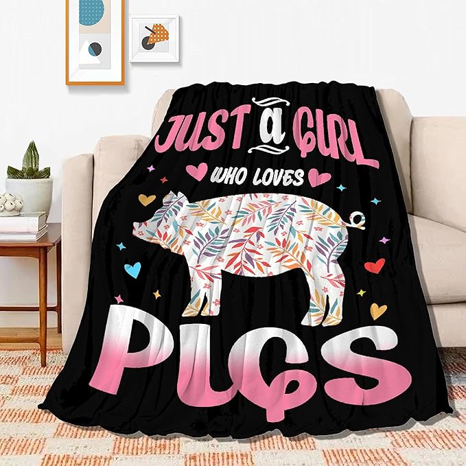Just Girl Who Loves Pigs Blanket Soft Blankets and Throws Flannel Cozy Lightweight Quilt Gift Perfect for Bed Sofa Couch-50 x40 Small for Kids
