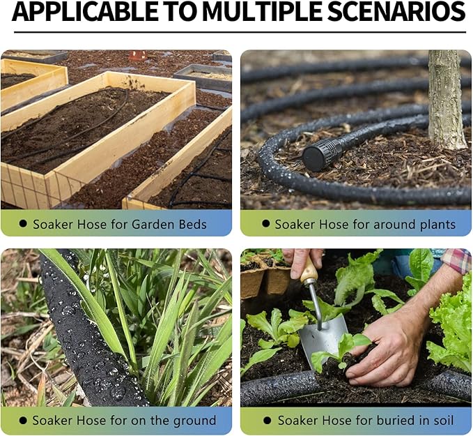 3 Pack Short Soaker Hose 15 Ft for Garden Beds, 1/2’’ 50 ft Soaker Hose for Foundation Watering, 70% Water Saving Drip Hose Irrigation for Lawn, Landscaping, Garden (15 FEET x 3PACK, Black)