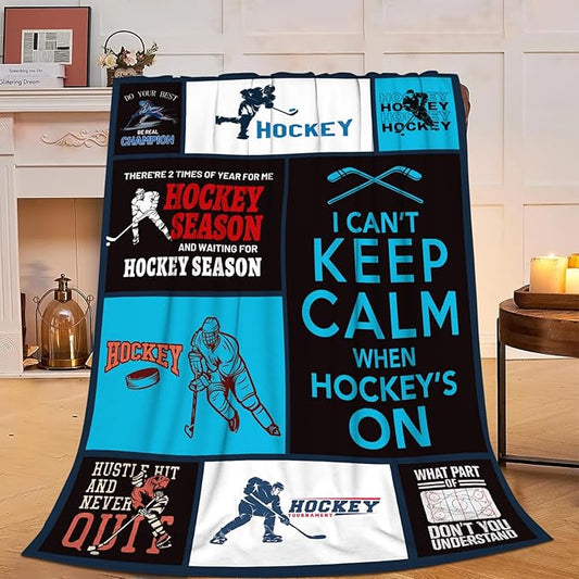 Super Soft Warm Ice Hockey Fleece Throw Blanket - Cozy Fluffy Plush Stuff Lightweight Flannel Gifts for Kids & Adults - 80"X60"