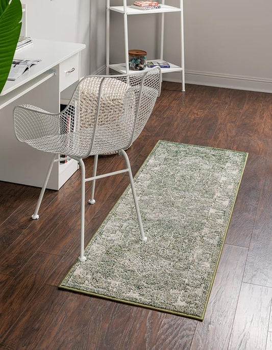 Unique Loom Isabella Collection Area Rug - Adjani (2' 7" x 10' Runner, Green/ Ivory)