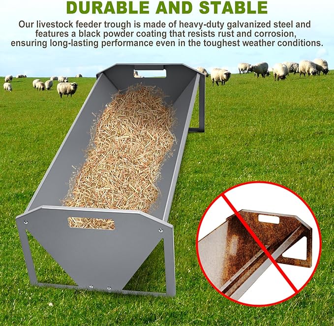 Livestock Feeding Trough 45", Heavy Duty 22 Gallon Capacity Livestock Trough, Galvanized Steel Sheep Feeder Trough for Horse, Goat, Sheep, Cattle, Cow, Alpaca