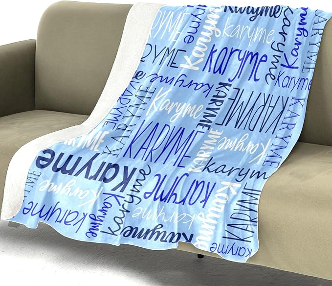 Personalized Blankets with Names Baby Gifts for Girls Boys Custom Soft Fleece and Sherpa Name Blanket for Kids and Adults Birthday for Daughter Son Granddaughter Grandson (Light Blue)