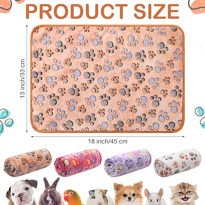 Reginary 4 Pcs Waterproof Guinea Pig Blankets Washable Small Animal Fleece Bedding Absorbent Guinea Pig Cage Liners Reusable Pet Pee Pad Sleep Mat for Hamster Ferret(Paw Print,18 x 13 Inch)