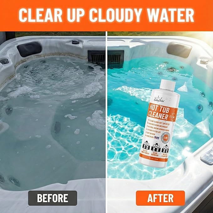 5-in-1 Weekly Hot Tub Cleaner & Clarifier – Removes Oils, Scum & Cloudy Water – Natural Enzyme Spa Treatment & Conditioner for Standard & Inflatable Hot Tubs – 16 Weekly Treatments – Made in USA