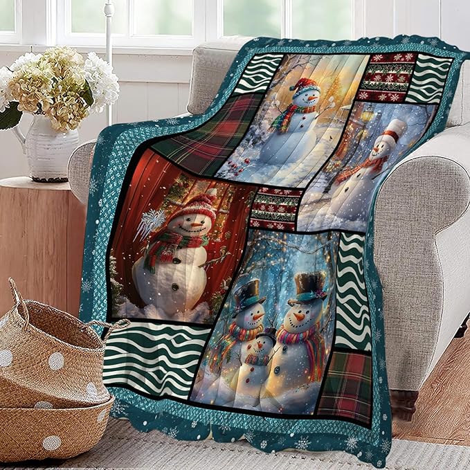 Snowmen Blanket Christmas Winter Snowmen Lover Throw Blankets Gifts for Girls Boys Kids Soft Cozy Fleece Plush for Couch Sofa Bed 60"x50"