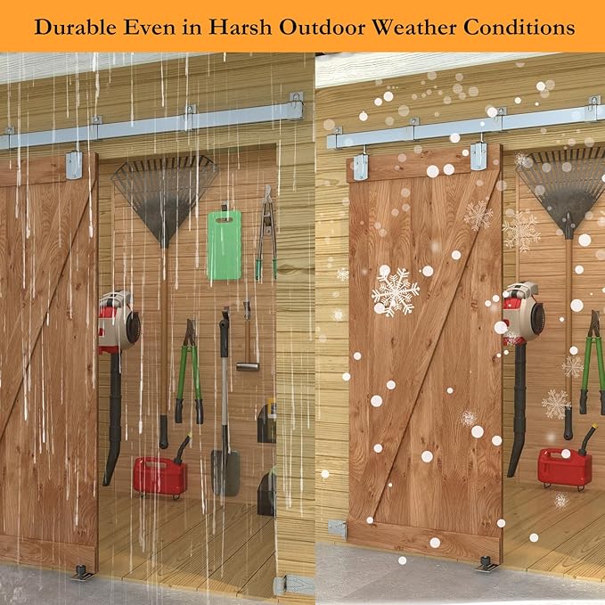 6FT Box Rail Exterior Barn Door Hardware Kit, Sliding Heavy Duty Barn Door Track, Wall Mount Barn Door Hardware with 5 Track Brackets(Silver)