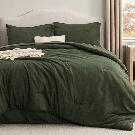 Bedsure Full Comforter Set Dark Green - Bed in a Bag Full Size Bedding 7 Pieces, Cationic Dyed Bed Set, Dark Green Soft Bedding for All Seasons Comforter with Sheets, Pillowcases & Shams
