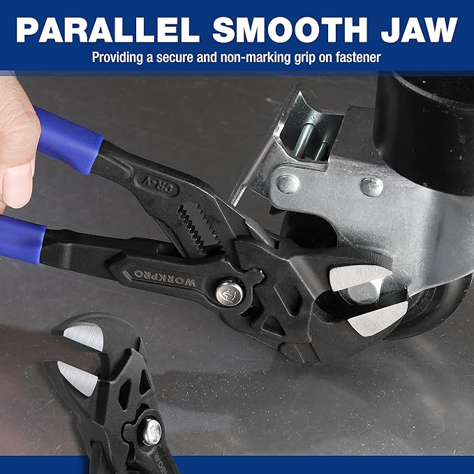 WORKPRO 10-Inch Pliers Wrench, CR-V Construction Wrench Pliers, Adjustable Parallel Smooth Jaw Pliers, Black Finish, Groove Lock Mechanism