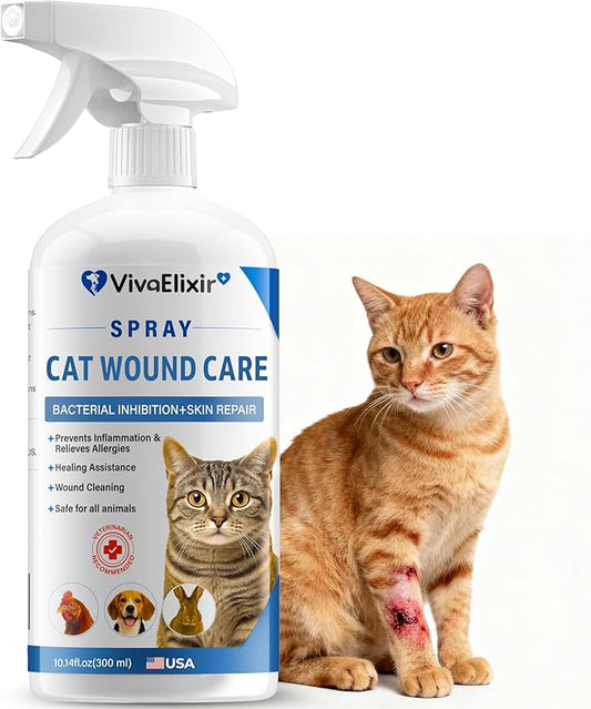 Cat Wound Care Spray - Promotes Wound Healing and Repairs cuts, sores, hot Spots and Irritated Skin - Hypochlorous Acid Formula relieves itching and Irritation, Safe for Licking - 10.14 fl oz