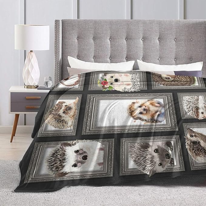 Cute Hedgehog Soft Cozy Flannel Fleece Throw Blanket - Animal Decor, Warm & Lightweight, Plush Bedding, Gifts for Girls, Boys, Adults, Kids, Women, Bed & Travel - 50"x60"