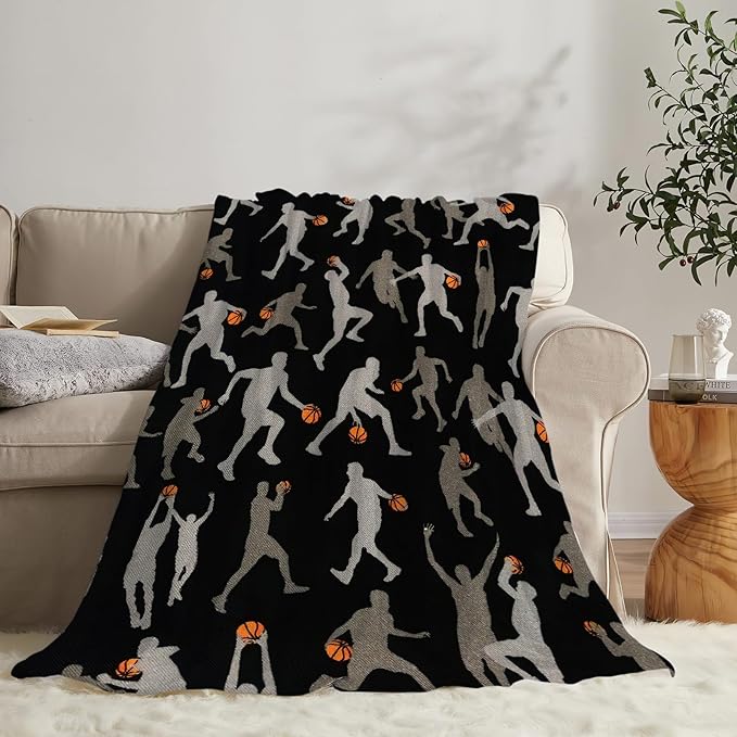 Basketball Blanket Gifts for Boys Teens Men Soft Warm Plush Basketball Sports Throw Blanket Flannel Fleece Fuzzy Stuff Blanket for Bed Couch Living Room Decor 60"X50"