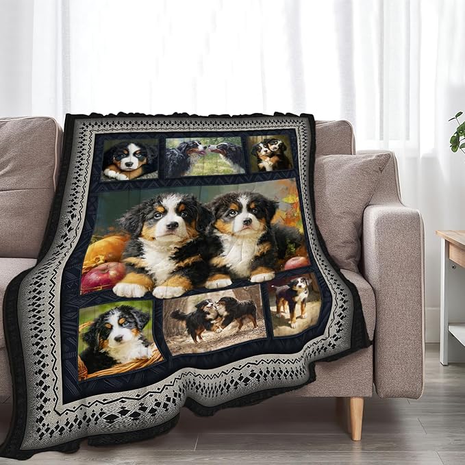 Bernese Mountain Dog Blanket Cute Dogs Animal Throw Blankets Gifts for Girls Boys Kids Dog Lover Soft Cozy Fleece Plush for Couch Sofa Bed 80"x60"