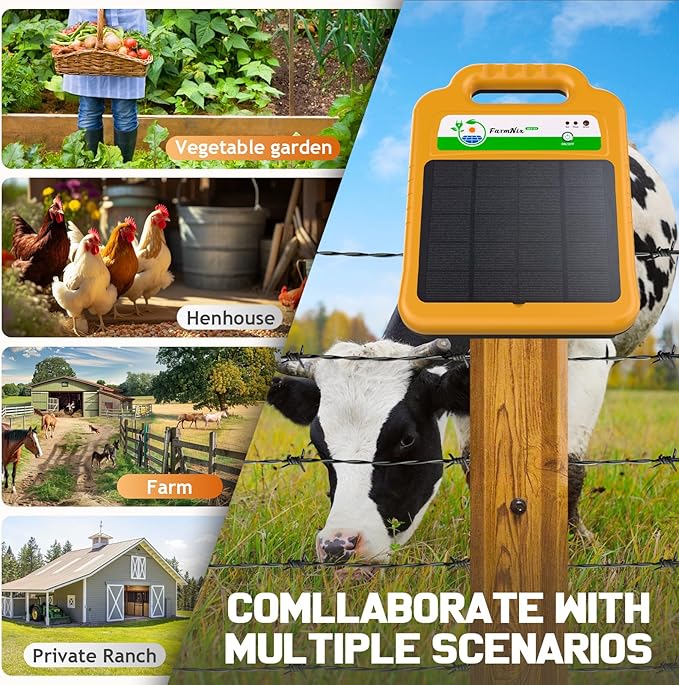 10 Miles Solar Electric Fence Charger, 8KV Output, 0.2 Joules Powerful Solar Fence Charger with Rechargeable Solar Panel for Livestock Garden Predator 24-Hour Uninterrupted Protection