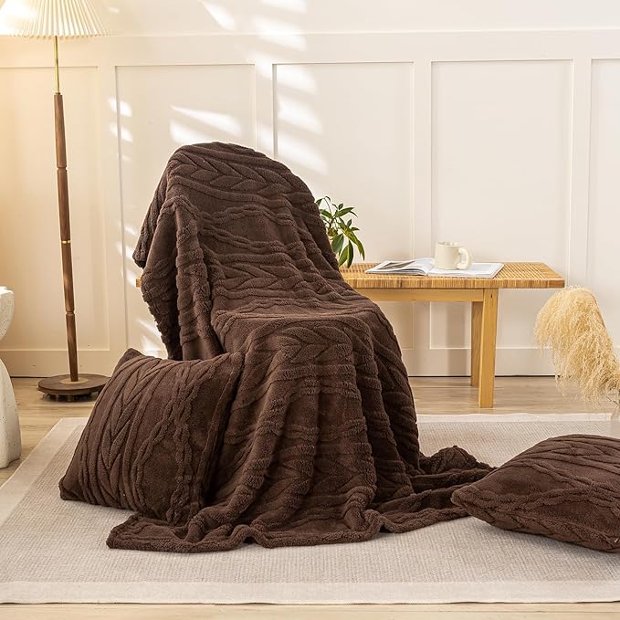 YUSOKI Sherpa Throw Blanket(Without Pillows)-3D Stylish Design Super Soft Cozy Blanket Thick Plush Fluffy Blankets for Teen Girls Women Couch Bed Sofa Chair Men Boys Gift(Brown,50"x65")