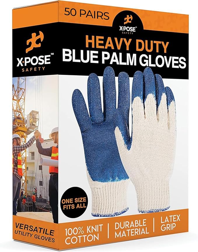 Working Gloves Red & Blue Palm Working Gloves - Latex Rubber Coated Knit with Grip-Safety Gloves for Construction,Electrician