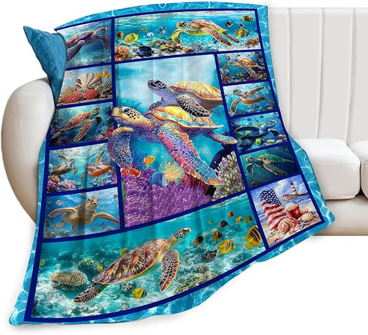 Sea Turtle Blanket Ultra Soft Cozy Sea Turtle Throw Blanket Fleece Fuzzy Plush Bedding Marine Life Lovers Gifts for Women Girls Kids Adults Couch Sofa 50"x40"