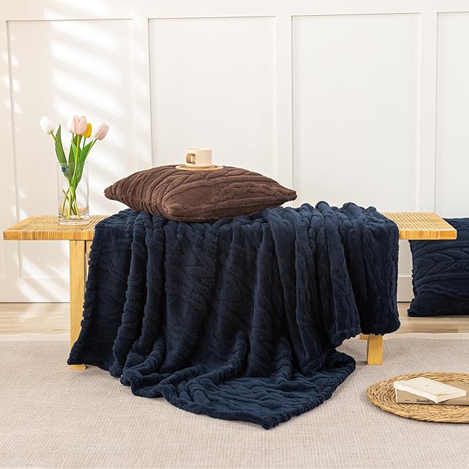 YUSOKI Sherpa Throw Blanket(Without Pillows)-3D Stylish Design Super Soft Cozy Blanket Thick Plush Fluffy Blankets for Teen Girls Women Couch Bed Sofa Chair Men Boys Gift(Navy,50"x65")