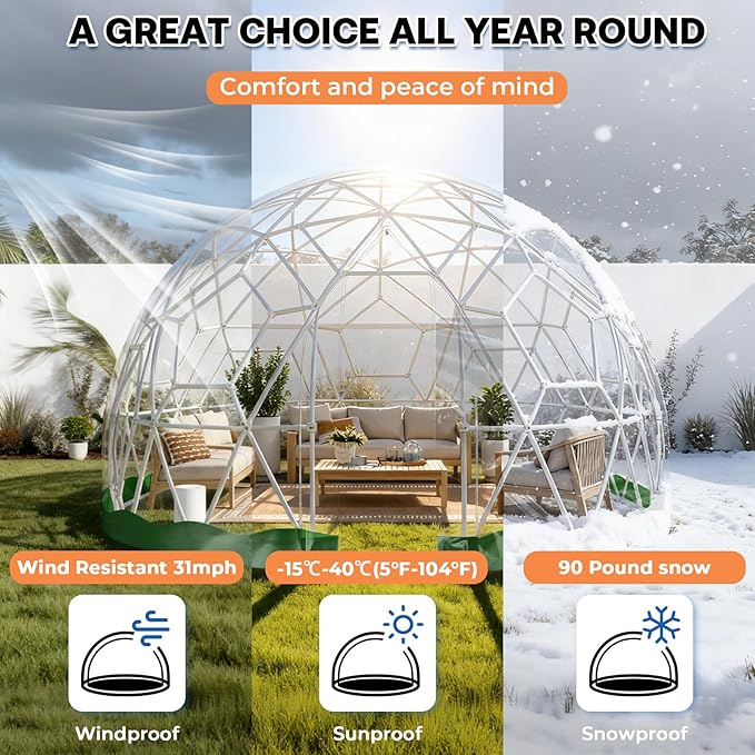 12 x 7.2 FT Garden Dome Tent, Outdoor TPU Greenhouse for 4-8 Person, Greenhouse Garden Tent with Window, Waterproof Clear Dome Tent Suitable for Camping, Party, Wedding, Christmas