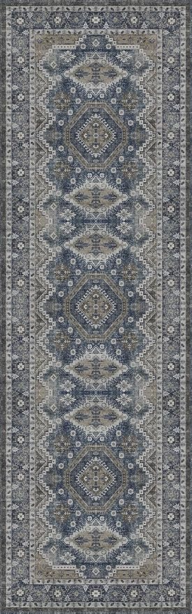 Rugland 2'6x8' Runner - Stain Resistant Entryway Rug, Anti Slip Backing Hallway Runner Rug, Vintage Tribal Area Rugs (TPR07-Navy, 2'6x8')