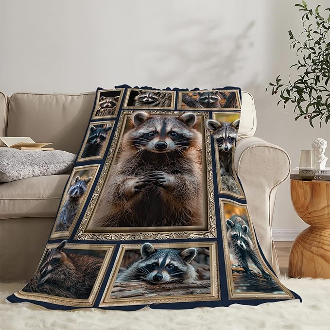 Raccoon Blanket Super Soft Warm Raccoon Animal Fleece Throw Blanket Gift for Women Girls Cozy Fluffy Raccoon Lightweight Flannel Gifts Blankets for Kids Adults 80"X60"