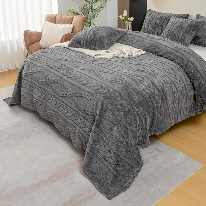YUSOKI Sherpa Queen Size Blanket-3D Stylish Design Super Soft Fuzzy Cozy Warm Blanket Thick Plush Fluffy Furry Blankets for Teen Girls Women Couch Bed Sofa Chair Men Boys Gift(Grey,90"x90")