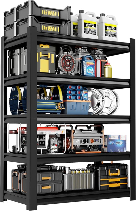 24" W Garage Shelving,5-Tier Heavy Duty Shelving Unit,3000LBS Adjustable Metal Storage Shelves,Storage Rack Units for Industrie,Shed,Warehouse,Basement,Black,24" W x 16" D x 63" H