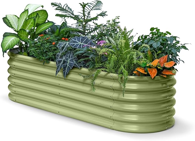 Galvanized Raised Garden Bed 6x2x1.5 ft, 17" Tall Metal Planter Boxes Outdoor for Herb Strawberry, Above Ground Raised Bed Kit for Gardening, Durable Zn-Al-Mg Coated Flower Box - Moss Green