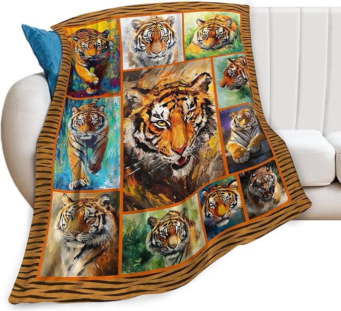 Tiger Blanket,Colorful Tiger Throw Blanket, Wildlife Gifts Blankets Stuff Fleece Flannel Plush for Men Boys Women Girls Lovers Adults Soft Bedding Gift for Sofa Bed Office Home Decor 60"x50"