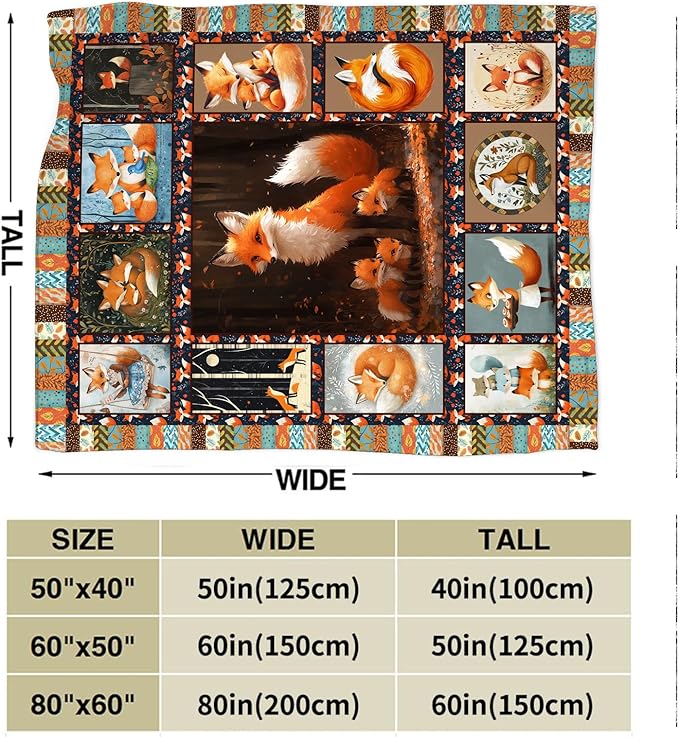 Fox Blanket, Foxes Throw Blanket, Cute Animal Gifts Blankets Stuff Fleece Flannel Plush for Girls Women Men Boys Lovers Adults Soft Bedding Gift for Sofa Bed Office Home Decor 60"x50"