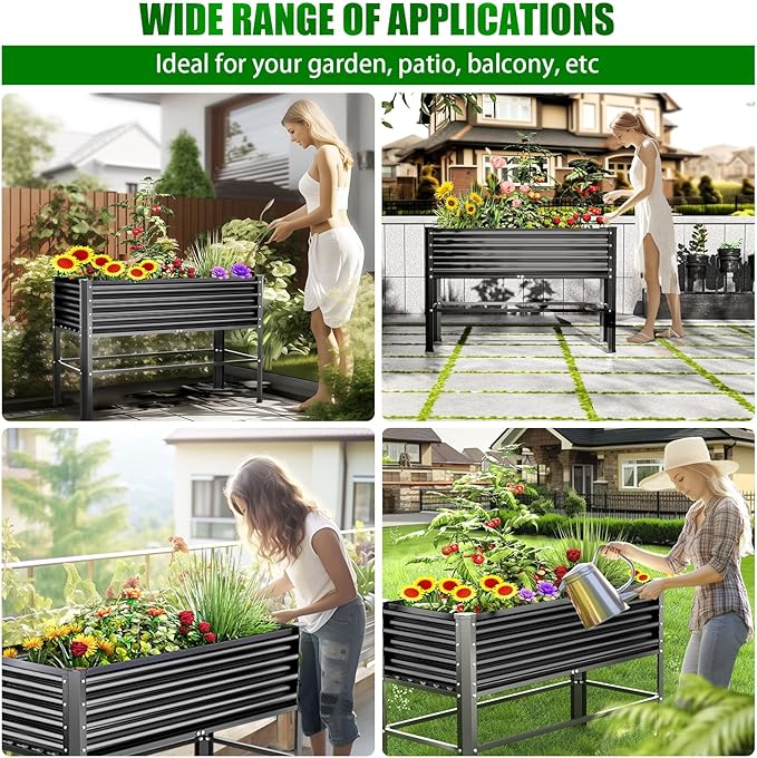 Galvanized Raised Garden Bed with Legs,48×24×32in Large Metal Elevated Raised Planter Box ,Raised Garden Bed,600lb Capacity with Drainage Holes for Vegetables Lawn Green Flowers, Fruits, Terrace