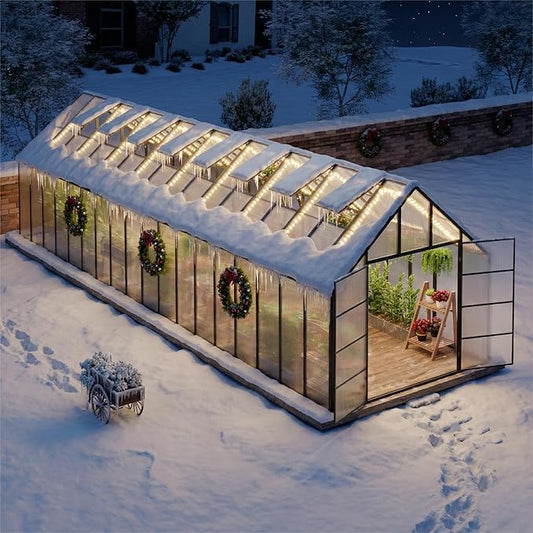 10'x10'x36' Snap-Together Greenhouse - Easy 3-Way Connectors, Heavy-Duty Aluminum Frame, Wind/Snow Resistant for Gardening/Urban Farming, Includes Sliding Door & Ventilation Windows