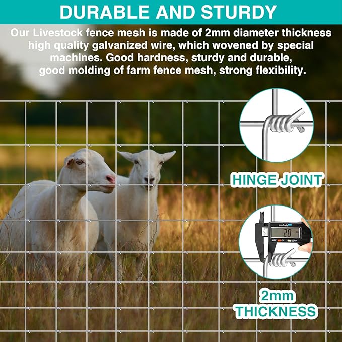 Farm Fence 4FT x 100FT, Heavy Duty Livestock Fence, Galvanized Welded Wire Fence for Deer, Cattle, Goat, Hog, Sheep, Animals and Field Protection