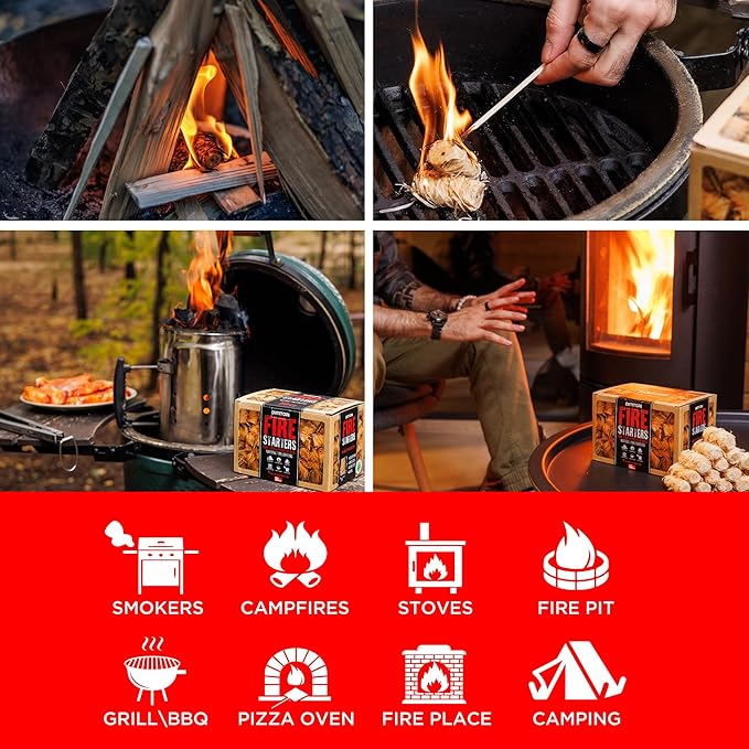 50 pcs Grill Starter for Indoor and Outdoor Use, Natural, Eco-Friendly Firelighters for Grills, Smokers, Fire Pits, Wood Stoves - Waterproof, All-Weather Camping Natural Starters