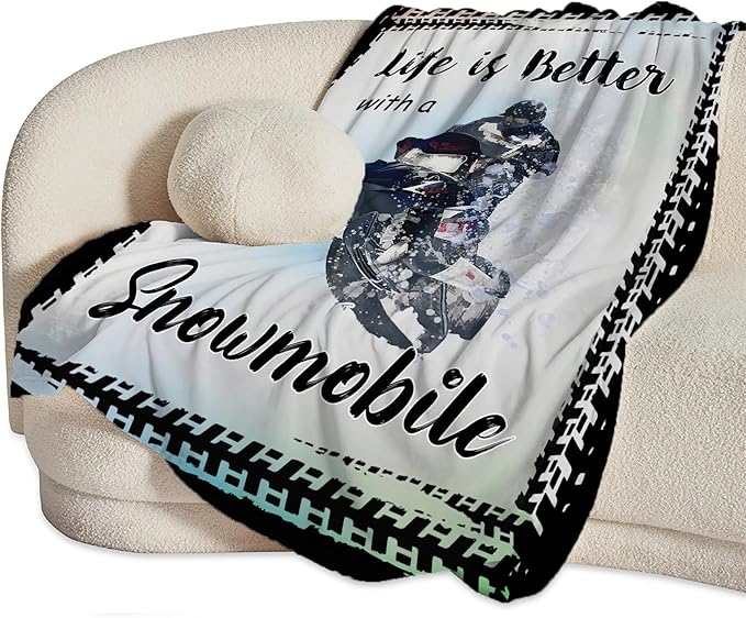 Snowmobile Decor Gifts - Flannel Fleece Fuzzy Throw Blanket, Soft Warm Cozy Plush Sport Blanket for Bed Couch Living Room, Stuffed Decoration for Kids Adult, 60"x50"
