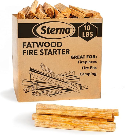 Sterno Fatwood Fire Starter Sticks, 10 lb — All‑Natural Resin‑Rich Pine Wood, Easy to Light, Indoor/Outdoor, Weather Resistant, Sustainably Sourced