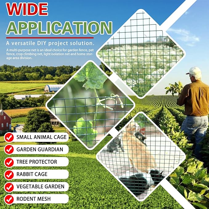 Hardware Cloth 1/2inx48inx100ft,Chicken Wire Fencing Vinyl PVC Coated welded wire mesh Animal Coop Garden Plant for Rabbit, Snake,rodents,Foxes,Groundhogs，Poultry Netting Cage Farm Protection