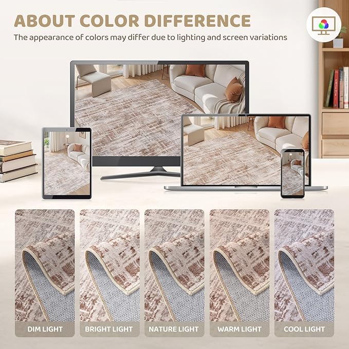 Area Rug for Living Room: 5x7 Washable Neutral Abstract Modern Soft Rugs Non Slip Indoor Floor Stain Resistant Carpet for Bedroom Dining Room Office Nursery - Red Brown