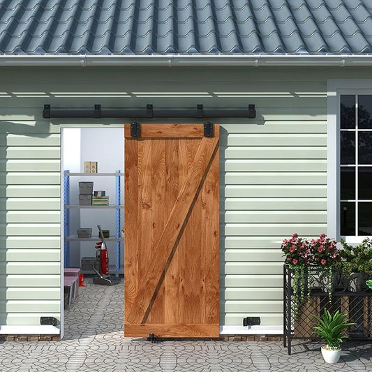 6FT Black Box Rail Exterior Sliding Barn Door Hardware Track Kit, Heavy Duty Barn Door Track Set, Wall Mount Outdoor Weatherproof Single Barn Door Hardware with 5 Track Brackets(No Doors）