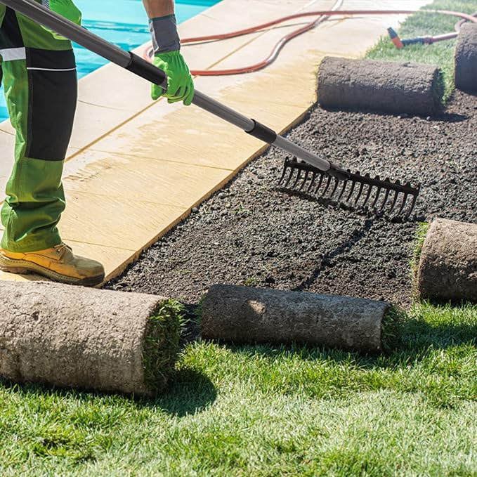 Walensee 5.4FT Bow Rake Heavy Duty Garden Rake with Stainless Steel Handle, 17 Steel Tines Garden Tool for Loosening Soil Gathering Leaf Leveling Lawn Farming Land Management Yarn Thatch Rakes